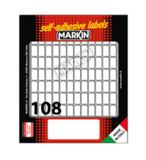 Etichette adesive - in carta - permanenti - 14 x 8 mm - 108 et/fg - 10 fogli - bianco - Markin Etichette adesive - in carta - permanenti - 14 x 8 mm - 108 et/fg - 10 fogli - bianco - Markin