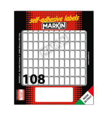 Etichette adesive - in carta - permanenti - 14 x 8 mm - 108 et/fg - 10 fogli - bianco - Markin Etichette adesive - in carta - permanenti - 14 x 8 mm - 108 et/fg - 10 fogli - bianco - Markin