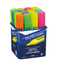 Evidenziatore Tratto Video - punta a scalpello - tratto 1,00 - 5,00 mm - colori assortiti  - Tratto - barattolo 20 pezzi