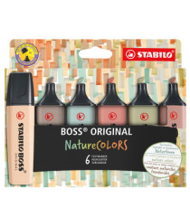 Evidenziatori Stabilo Boss NatureColors - tratto 2 + 5 mm - colori assortiti - Stabilo - astuccio 6 pezzi Evidenziatori Stabilo Boss NatureColors - tratto 2 + 5 mm - colori assortiti - Stabilo - astuccio 6 pezzi