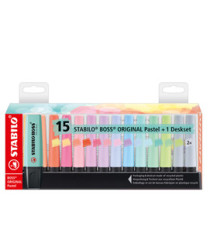 Evidenziatori Stabilo Boss Pastel - colori assortiti - tratto 2 - 5 mm - Stabilo - deskset 15 pezzi Evidenziatori Stabilo Boss Pastel - colori assortiti - tratto 2 - 5 mm - Stabilo - deskset 15 pezzi