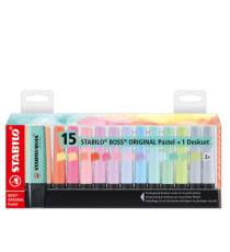 Evidenziatori Stabilo Boss Pastel - colori assortiti - tratto 2 - 5 mm - Stabilo - deskset 15 pezzi Evidenziatori Stabilo Boss Pastel - colori assortiti - tratto 2 - 5 mm - Stabilo - deskset 15 pezzi