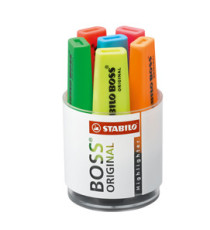 Evidenziatore Boss Original - punta a scalpello - tratto 2 - 5 mm - colori assortiti - Stabilo - cilindro 6 pezzi