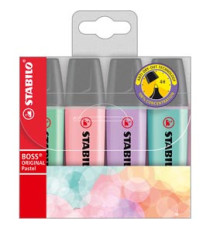 Evidenziatore Boss Original Pastel - punta a scalpello - tratto 2 - 5 mm - colori assortiti - Stabilo - busta 4 pezzi