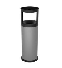 Gettacarte autoestinguente con posacenere - 25 L - diametro 25 cm - H 80 cm - acciaio - grigio - Stilcasa