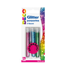 Glitter grana fine - 12 ml - colori assortiti olografici - Deco - blister 3 flaconi Glitter grana fine - 12 ml - colori assortiti olografici - Deco - blister 3 flaconi