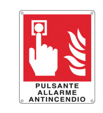 Cartello segnalatore - 12x14,5 cm - PULSANTE ALLARME ANTINCENDIO - alluminio - Cartelli Segnalatori