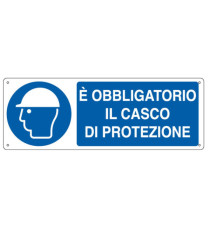 Cartello segnalatore - 35x12,5 cm - E' OBBLIGATORIO IL CASCO DI PROTEZIONE - alluminio - Cartelli Segnalatori Cartello segnalatore - 35x12,5 cm - E' OBBLIGATORIO IL CASCO DI PROTEZIONE - alluminio - Cartelli Segnalatori