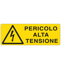 Cartello segnalatore - 35x12,5 cm - PERICOLO ALTA TENSIONE - alluminio - Cartelli Segnalatori