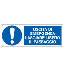 Cartello segnalatore - 35x12,5 cm - USCITA DI EMERGENZA LASCIARE LIBERO IL PASSAGGIO - alluminio - Cartelli Segnalatori Cartello segnalatore - 35x12,5 cm - USCITA DI EMERGENZA LASCIARE LIBERO IL PASSAGGIO - alluminio - Cartelli Segnalatori