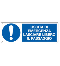 Cartello segnalatore - 35x12,5 cm - USCITA DI EMERGENZA LASCIARE LIBERO IL PASSAGGIO - alluminio - Cartelli Segnalatori Cartello segnalatore - 35x12,5 cm - USCITA DI EMERGENZA LASCIARE LIBERO IL PASSAGGIO - alluminio - Cartelli Segnalatori