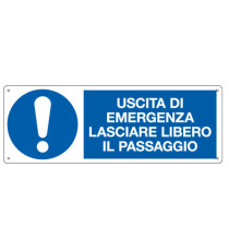 Cartello segnalatore - 35x12,5 cm - USCITA DI EMERGENZA LASCIARE LIBERO IL PASSAGGIO - alluminio - Cartelli Segnalatori Cartello segnalatore - 35x12,5 cm - USCITA DI EMERGENZA LASCIARE LIBERO IL PASSAGGIO - alluminio - Cartelli Segnalatori