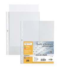 Buste forate Atla - pesante - buccia - 23 x 33 cm - trasparente - Sei Rota - conf. 25 pezzi Buste forate Atla - pesante - buccia - 23 x 33 cm - trasparente - Sei Rota - conf. 25 pezzi