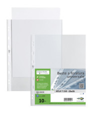 Buste forate Atla T - pesante - liscio - 25 x 35 cm - trasparente - Sei Rota - conf. 10 pezzi Buste forate Atla T - pesante - liscio - 25 x 35 cm - trasparente - Sei Rota - conf. 10 pezzi