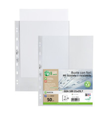 Buste forate Gea 100 - PP riciclato - buccia medium - 21 x 29,7 cm - Sei rota - conf. 50 pezzi Buste forate Gea 100 - PP riciclato - buccia medium - 21 x 29,7 cm - Sei rota - conf. 50 pezzi