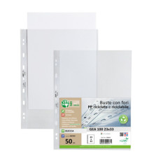 Buste forate Gea 100 - PP riciclato - buccia medium - 23 x 33 cm - Sei rota - conf. 50 pezzi Buste forate Gea 100 - PP riciclato - buccia medium - 23 x 33 cm - Sei rota - conf. 50 pezzi