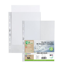 Buste forate Gea 100 - PP riciclato - buccia medium - 23 x 33 cm - Sei rota - conf. 50 pezzi Buste forate Gea 100 - PP riciclato - buccia medium - 23 x 33 cm - Sei rota - conf. 50 pezzi