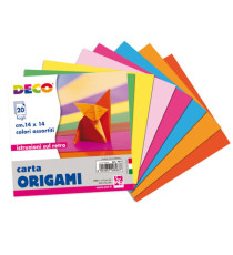 Carta per origami - 14x14cm - colori assortiti  - DECO - Conf. da 20 fogli