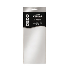 Carta velina metallizzata - 20 gr - 50x76 cm - argento - DECO - busta 5 fogli Carta velina metallizzata - 20 gr - 50x76 cm - argento - DECO - busta 5 fogli