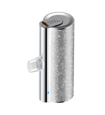 Power bank compatto Veger W0573P silver glitterato con connettore lightning integrato 5000mAh PD QC3.0 2.4A 12W ricarica rapida Power bank compatto Veger W0573P silver glitterato con connettore lightning integrato 5000mAh PD QC3.0 2.4A 12W ricarica rapida