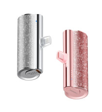 Power bank compatto Veger W0573 silver glitterato con connettore type-c integrato 5000mAh PD QC3.0 2.4A 12W usb-c ricarica fast Power bank compatto Veger W0573 silver glitterato con connettore type-c integrato 5000mAh PD QC3.0 2.4A 12W usb-c ricarica fast