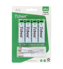 Batterie ricaricabili con presa type-c Tcbest 4pz stilo R6 (AA) 750 mAh cavo usb-a con 2 type-C,basta un cavo per ricaricarle Batterie ricaricabili con presa type-c Tcbest 4pz stilo R6 (AA) 750 mAh cavo usb-a con 2 type-C,basta un cavo per ricaricarle