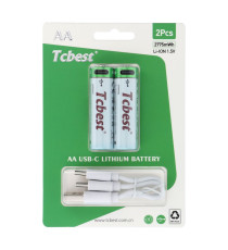 Batterie ricaricabili con presa type-c Tcbest 2pz stilo R6 (AA) 750 mAh cavo usb-a con 2 type-C,basta un cavo per ricaricarle Batterie ricaricabili con presa type-c Tcbest 2pz stilo R6 (AA) 750 mAh cavo usb-a con 2 type-C,basta un cavo per ricaricarle