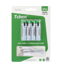 Batterie ricaricabili con presa type-c Tcbest 4pz mini stilo R3 (AAA) 220 mAh usb-a con 2 type-C,basta un cavo per ricaricarle Batterie ricaricabili con presa type-c Tcbest 4pz mini stilo R3 (AAA) 220 mAh usb-a con 2 type-C,basta un cavo per ricaricarle