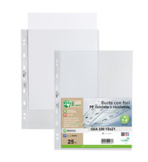 Buste forate Gea 100 - PP riciclato - buccia medium - 15 x 21 cm - Sei rota - conf. 25 pezzi Buste forate Gea 100 - PP riciclato - buccia medium - 15 x 21 cm - Sei rota - conf. 25 pezzi