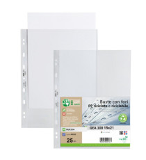 Buste forate Gea 100 - PP riciclato - buccia medium - 15 x 21 cm - Sei rota - conf. 25 pezzi Buste forate Gea 100 - PP riciclato - buccia medium - 15 x 21 cm - Sei rota - conf. 25 pezzi