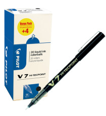 Roller con cappuccio Hi Tecpoint V7  - punta 0,7mm - nero  - Pilot - conf. 16 + 4 pezzi