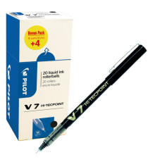 Roller con cappuccio Hi Tecpoint V7  - punta 0,7mm - nero  - Pilot - conf. 16 + 4 pezzi
