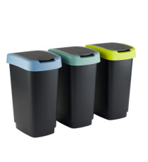 Pattumiera con coperchio basculante - 50 L - 40,1 x 29,1 x 60,2 cm - PPL - grigio/verde/lime - Rotho - kit 3 pezzi Pattumiera con coperchio basculante - 50 L - 40,1 x 29,1 x 60,2 cm - PPL - grigio/verde/lime - Rotho - kit 3 pezzi