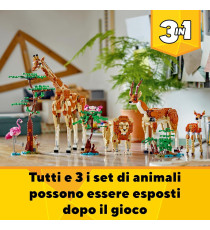 Lego Creator 3 in 1 - Animali del safari - Lego 31150 Giraffa e Fenicottero in 2 Gazzelle o in Leone e Farfalla 780pz Anni 9+
