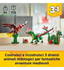 Lego Creator 3 in 1 - Drago medievale - Lego 31161 Si trasforma in Drago,Serpente Marino o in Fenice 715pz Anni 9+