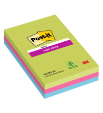 Blocco foglietti Post-it Super Sticky rettangolari - 660-3SSUC - a righe - 101 x 152 mm - colori Ultra - 90 fogli - Post Blocco foglietti Post-it Super Sticky rettangolari - 660-3SSUC - a righe - 101 x 152 mm - colori Ultra - 90 fogli - Post