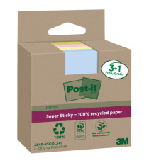 Blocco foglietti Post-it SuperSticky Green - 654R-SSCOL3+1 - 76 x 76 mm -  carta riciclata - colori pastello assortiti -