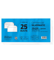 Busta Busta Silver Matic FSC - senza finestra - gommata - 11 x 23 cm - 80 gr -  bianco - Pigna Envelopes - conf. 25 pezz