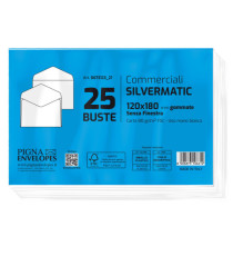 Busta Busta Silver Matic FSC - senza finestra - gommata - 12 x 18 cm - 80 gr -  bianco - Pigna Envelopes - conf. 25 pezz