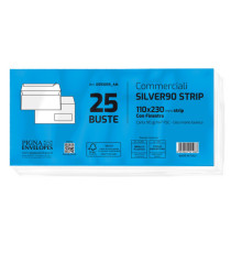 Busta SILVER90 STRIP FSC - bianca - internografata - con finestra - 110 x 230 mm - 90 gr - Pigna Envelopes - conf. 25 pe