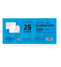 Busta SILVER90 STRIP FSC - bianca - internografata - con finestra - 110 x 230 mm - 90 gr - Pigna Envelopes - conf. 25 pe