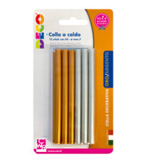 Colle stick per pistole -  oro e argento - ø 7mm - lunghezza 10 cm - Deco - conf. 12 pezzi Colle stick per pistole -  oro e argento - ø 7mm - lunghezza 10 cm - Deco - conf. 12 pezzi