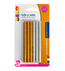 Colle stick per pistole -  oro e argento - ø 7mm - lunghezza 10 cm - Deco - conf. 12 pezzi Colle stick per pistole -  oro e argento - ø 7mm - lunghezza 10 cm - Deco - conf. 12 pezzi