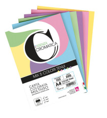 Risma carta Cromatica - A4 - 200 gr - colori assortiti tenui - 100 fogli - CWR