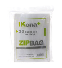 Sacchetti Zip - 20 x 30 cm - PE - trasparente - Ikona+ - conf. 20 pezzi