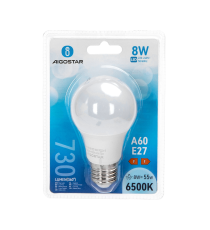 Lampadina led A60 8W attacco E27 730 lumen - 6400K luce fredda - misura D60Hx108mm equivale a 55W a incandescenza