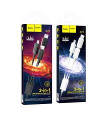 Cavo di ricarica USB-A 3 in 1 nero Hoco X76 x74 connettore Lightning,MicroUSB,USB-C(Type-C) Ricarica veloce 2A Cavo 1mt in nylon Cavo di ricarica USB-A 3 in 1 nero Hoco X76 x74 connettore Lightning,MicroUSB,USB-C(Type-C) Ricarica veloce 2A Cavo 1mt in nylon