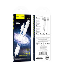 Cavo di ricarica USB-A 3 in 1 bianco Hoco X76 x74 connettore Lightning,MicroUSB,USB-C(Type-C) Ricarica veloce 2A Cavo 1mt nylon Cavo di ricarica USB-A 3 in 1 bianco Hoco X76 x74 connettore Lightning,MicroUSB,USB-C(Type-C) Ricarica veloce 2A Cavo 1mt nylon