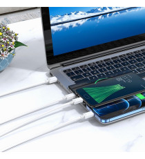 Cavo di ricarica USB-A 3 in 1 bianco Hoco X76 x74 connettore Lightning,MicroUSB,USB-C(Type-C) Ricarica veloce 2A Cavo 1mt nylon Cavo di ricarica USB-A 3 in 1 bianco Hoco X76 x74 connettore Lightning,MicroUSB,USB-C(Type-C) Ricarica veloce 2A Cavo 1mt nylon