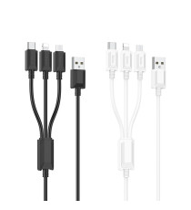 Cavo di ricarica USB-A 3 in 1 bianco Hoco X76 x74 connettore Lightning,MicroUSB,USB-C(Type-C) Ricarica veloce 2A Cavo 1mt nylon Cavo di ricarica USB-A 3 in 1 bianco Hoco X76 x74 connettore Lightning,MicroUSB,USB-C(Type-C) Ricarica veloce 2A Cavo 1mt nylon